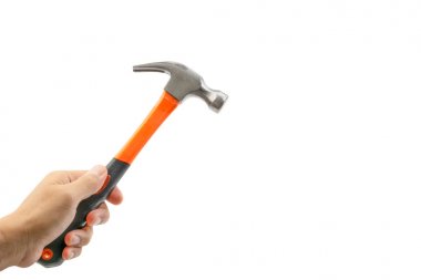 El tutan çekiç beyaz izole. Seçici odaklama