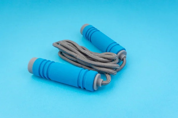 Skipping Rope Jumping Rope Isolated Blue Background Selective Focus Crop — Stock Photo, Image