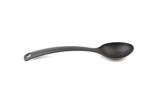 黑色厨房勺子用具或厨具特写镜头 隔离在白色背景上 — 图库照片