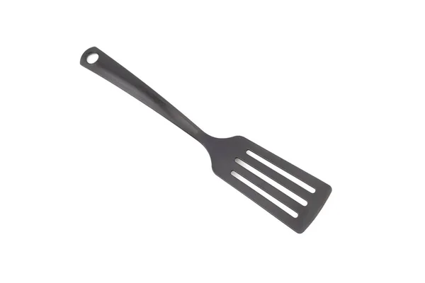 Zwarte Keuken Spatel Gebruiksvoorwerpen Keukengerei Close Geïsoleerd Witte Achtergrond — Stockfoto