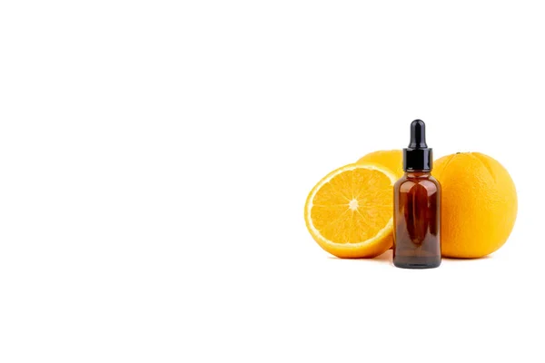 Vitamin Serum Flaska Med Pipett Och Orange Vit Bakgrund Hälso — Stockfoto