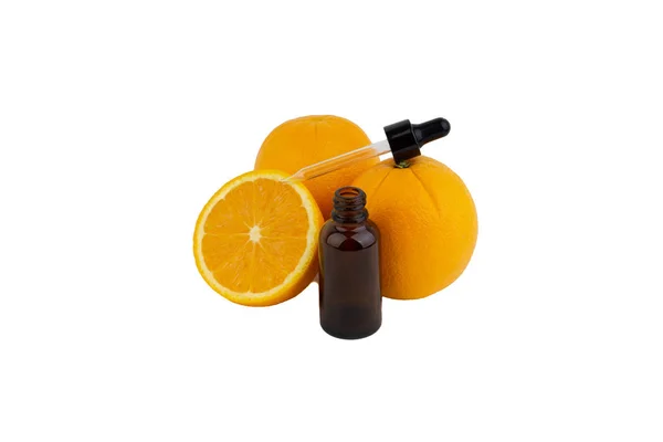 Vitamin Serum Flaska Med Pipett Och Orange Vit Bakgrund Hälso — Stockfoto