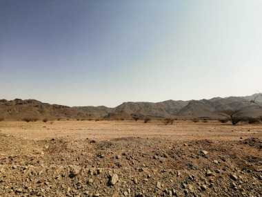 Aşırı sıcak havada çöl manzarası. Seyahat kavramı