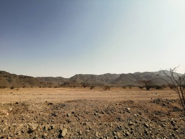 Aşırı sıcak havada çöl manzarası. Seyahat kavramı