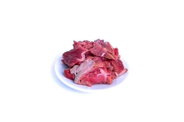Carne Fresca Res Cruda Aislada Sobre Fondo Blanco Con Enfoque —  Fotos de Stock