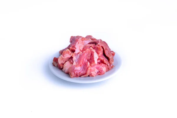 Carne Fresca Res Cruda Aislada Sobre Fondo Blanco Con Enfoque —  Fotos de Stock
