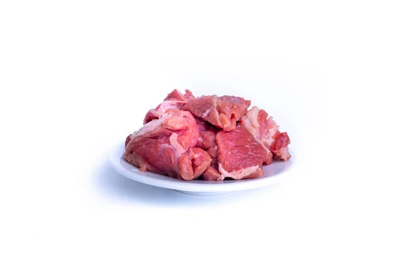 Carne Fresca Res Cruda Aislada Sobre Fondo Blanco Con Enfoque —  Fotos de Stock