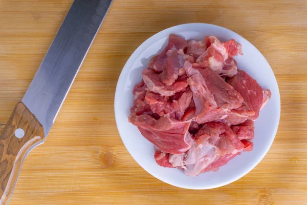 Fresh Raw Beef Steak Wooden Background Selective Focus — Stock Photo, Image
