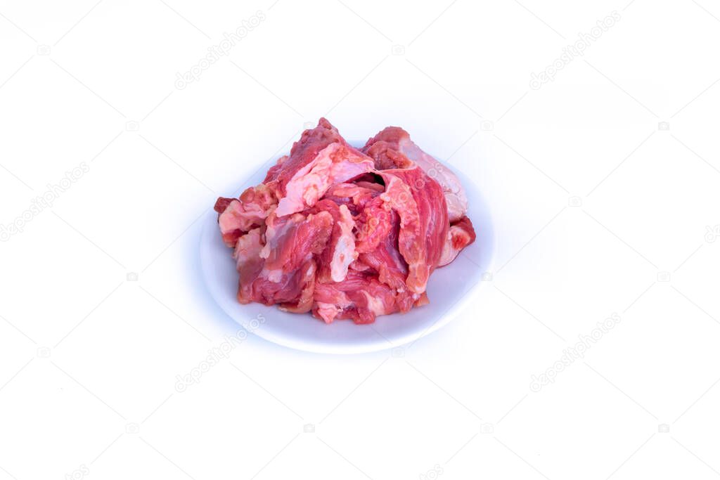 Fresh raw beef steak isolated on white background with selective focus