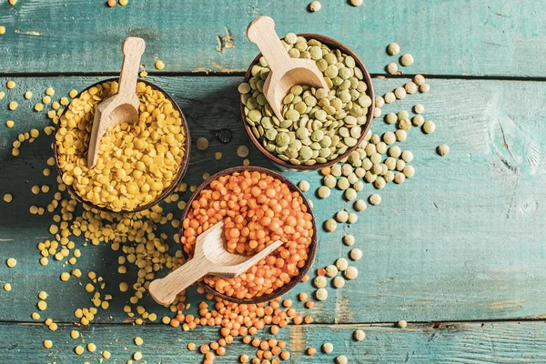 Red Yellow Green Lentils High Angle View — Stock Photo, Image