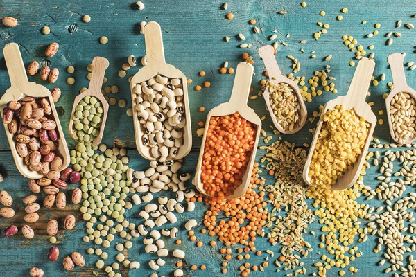 Various Dried Legumes High Angle View — Stock Photo, Image