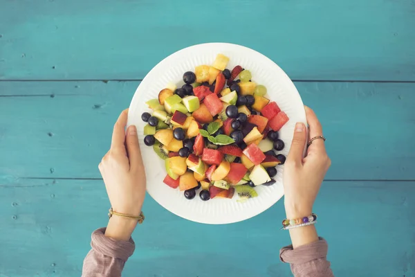 Salade Fruits Été Mixte Vue Sur Dessus — Photo