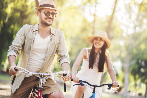 Riding bicycle in the park