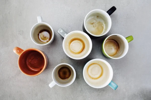 Veel Lege Kopjes Koffie Top Bekijken — Stockfoto