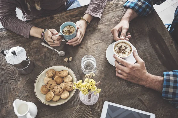 Personas Tomando Café Vista Ángulo Alto — Foto de Stock