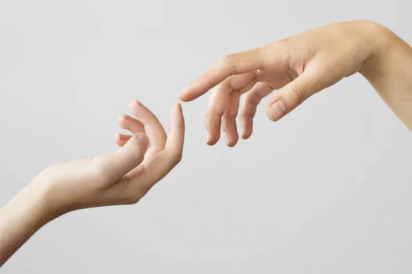 Two Fingers Reaching Out Gray Background — Stock Photo, Image