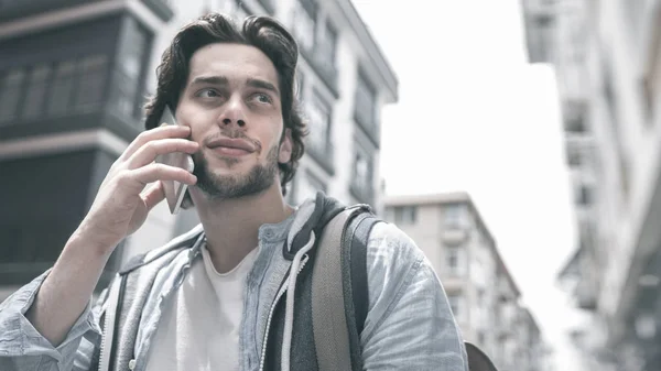 Young Man Mobile Phone Street — Stock Photo, Image