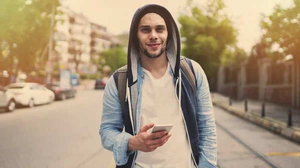 Young Man Mobile Phone Street — Stock Photo, Image
