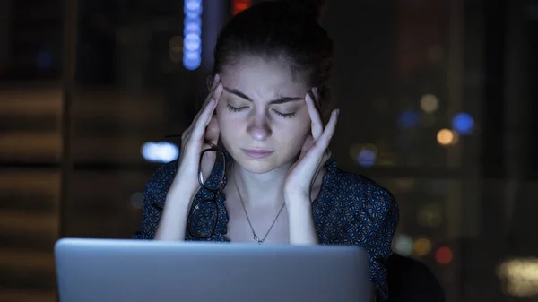 Tired Young Woman Working Computer — Stock Photo, Image