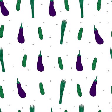 Farklı sebzeler ile dikişsiz vektör deseni. Reklam, afiş, poster için parlak tasarım