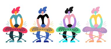 Doodle klavye çalar ile vektör düz illüstrasyon. Klavyeci enstrümanlarını çalar. Baskı, tekstil, kartpostal, reklam, müzik festivalleri, müzik grupları için parlak renk trendy tasarım