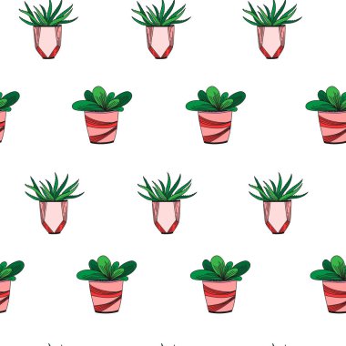 Tencerede ev bitkileri ile vektör dikişsiz desen. Baskı, tekstil, kartpostal için renkli tasarım