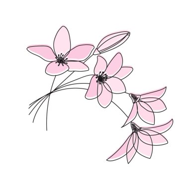 Pembe çiçek ile Vektör karikatür illüstrasyon. Pembe çiçekli bahar vektör illüstrasyonu 