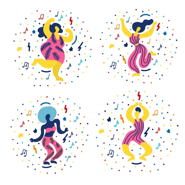 Ilustração Vetorial Plana Com Mulher Doodledancing Cor Brilhante Design Moderno — Vetor de Stock