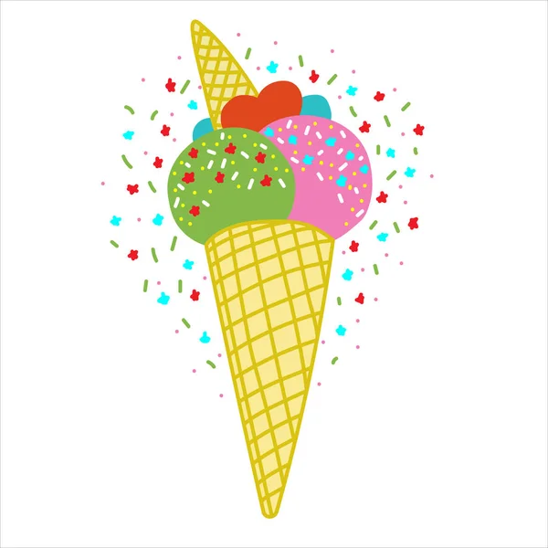 Ilustración Plana Vectorial Con Helado Color Helado Dibujado Mano Sobre — Vector de stock