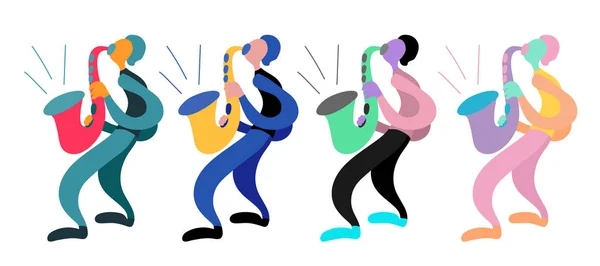 Vektorová Plochá Ilustrace Doodle Hudebníky Saxofonista Hraje Svém Saxofonu Moderní — Stockový vektor