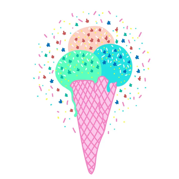 Ilustración Plana Vectorial Con Helado Color Helado Dibujado Mano Sobre — Archivo Imágenes Vectoriales