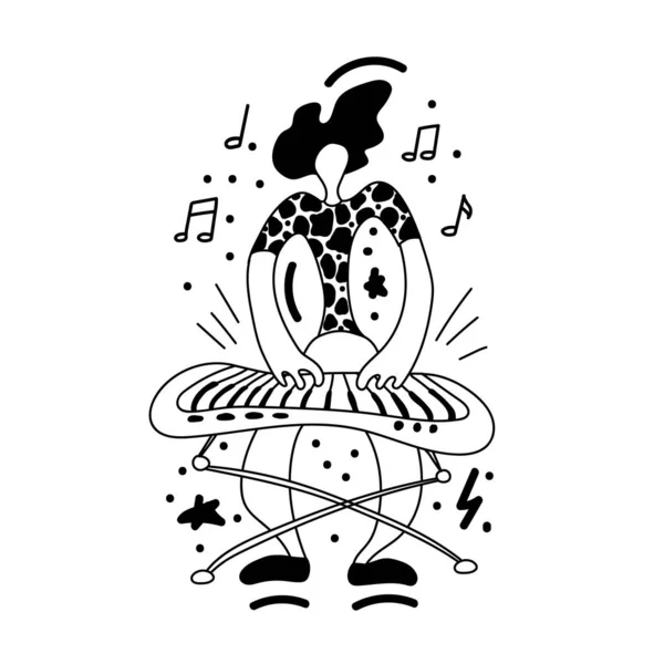 Doodle müzisyenler ile Vektör düz illüstrasyon. Müzik grubu enstrümanlarını çalıyor. Baskı, tekstil, kartpostal, reklam, müzik festivalleri, müzik grupları için fanny tasarım