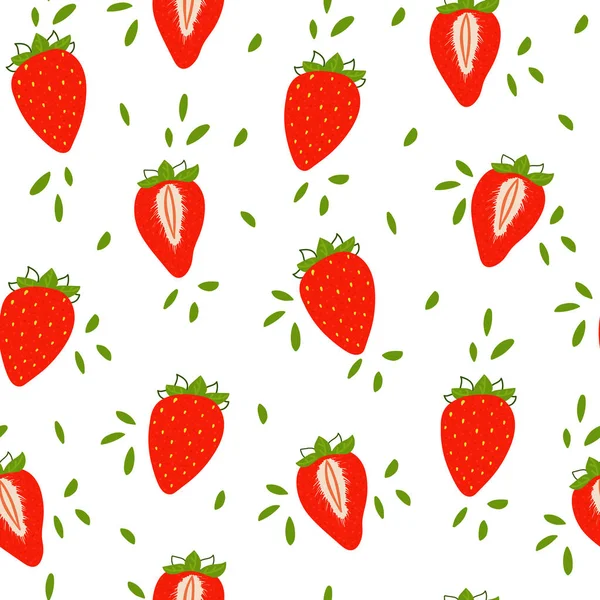 Vektor Flache Nahtlose Muster Mit Saftigen Erdbeeren Endloser Druck Mit — Stockvektor