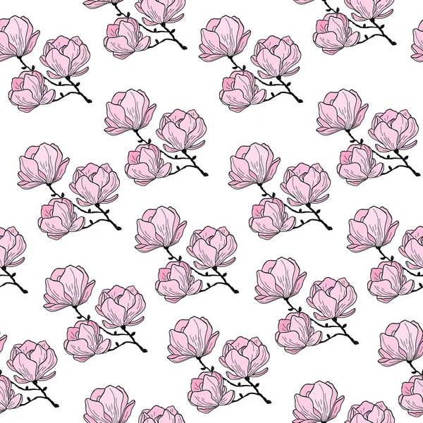 Modèle Vectoriel Sans Couture Avec Fleur Magnolia Impression Sans Fin — Image vectorielle