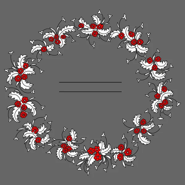 Векторная Иллюстрация Венком Линейных Цветов Черно Белые Красные Цветы Листья — стоковый вектор