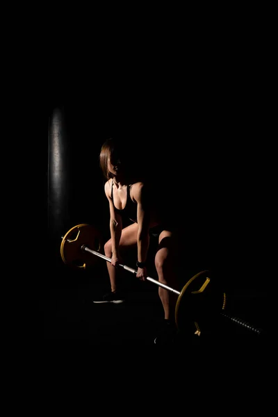 Close Meisje Toont Sport Maag Gezond Fitness Eten Lifestyle Concept — Stockfoto