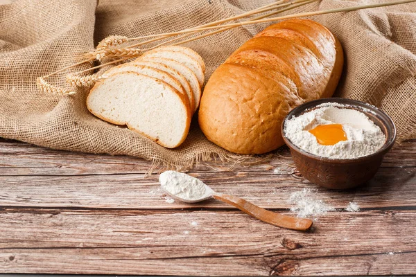 Yapımı Ekmeğin Yakın Çekimi Köylü Somun Ekmeği Yazı Için Yeri — Stok fotoğraf