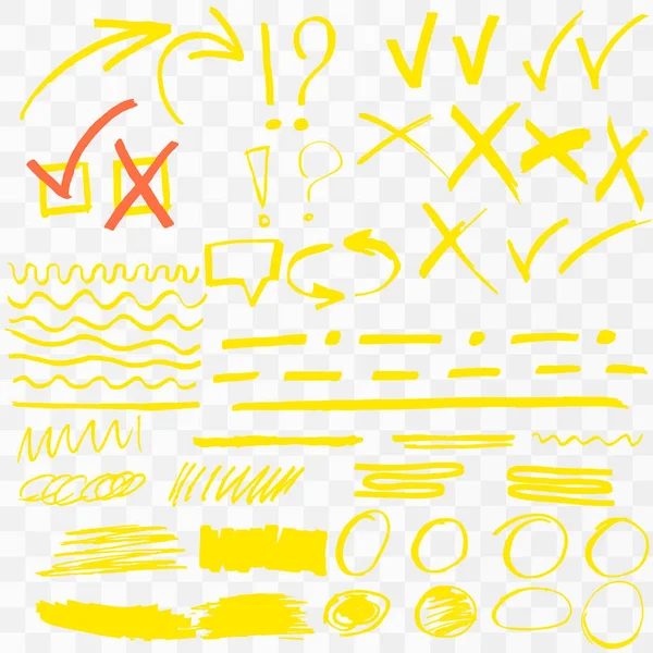 Amarillo resaltador marcador trazos . — Archivo Imágenes Vectoriales