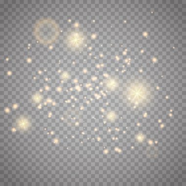 Parlama ışık efekti. Altın ışıltı toz. 
