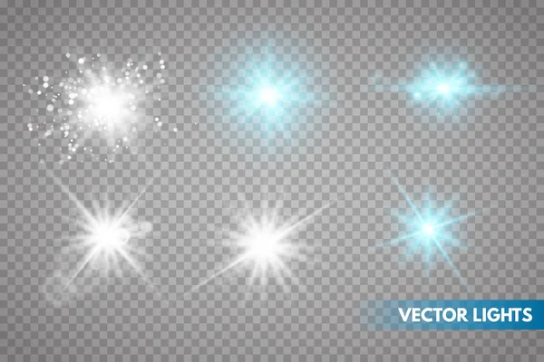 Set of Glowing Light Stars with Sparkles. — Stock Vector