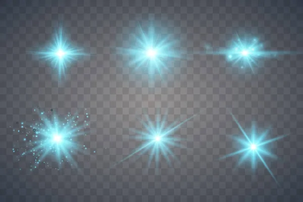 Set Van Gloeiend Licht Sterren Met Sparkles Lichteffect Vector Illustratie — Stockvector