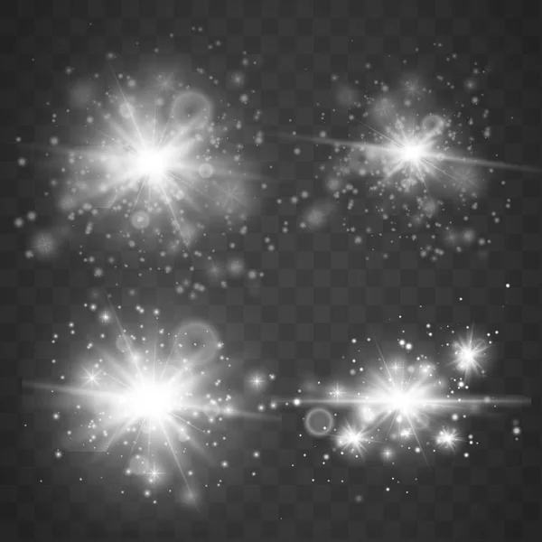 Ensemble Étoiles Lumineuses Avec Scintillements Effet Lumière Dorée Illustration Vectorielle — Image vectorielle