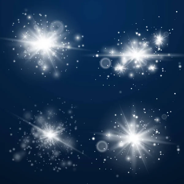 Set of Glowing Light Stars with Sparkles. — Stock Vector