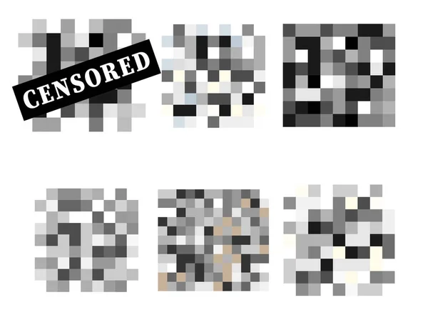 Set of Pixel censored signs. Black censor bar — Stock Vector