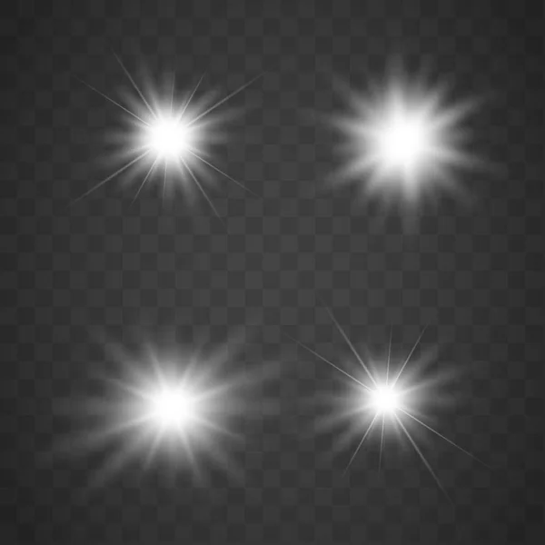 Set aus leuchtenden Lichtsternen mit Funkeln. — Stockvektor