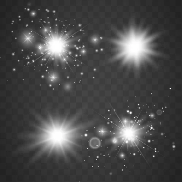 Conjunto de Estrelas de Luz Brilhante com Brilhantes . — Vetor de Stock
