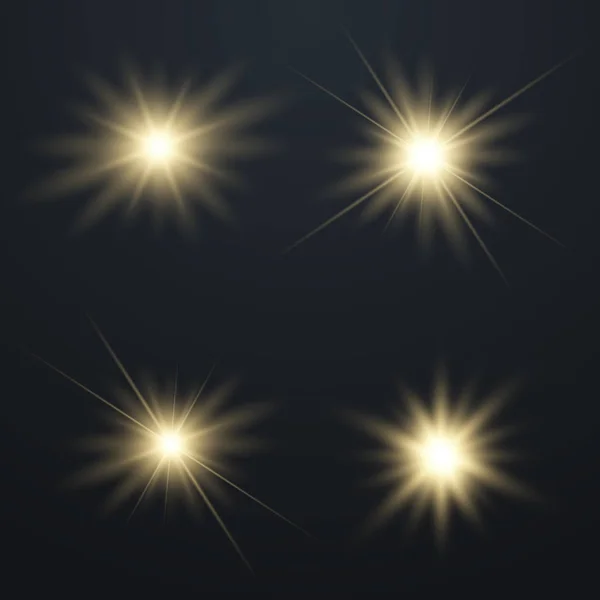 Conjunto de estrellas de luz brillante con chispas . — Archivo Imágenes Vectoriales