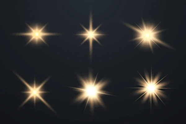 Ensemble Étoiles Lumineuses Avec Scintillements Effet Lumière Dorée Illustration Vectorielle — Image vectorielle