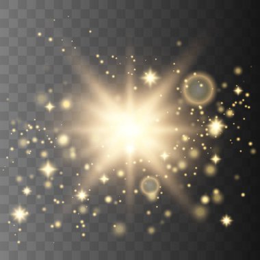 Yıldız patlaması ile izole ışıltı. Parlama ışık efekti ışınları ile. Vektör çizim