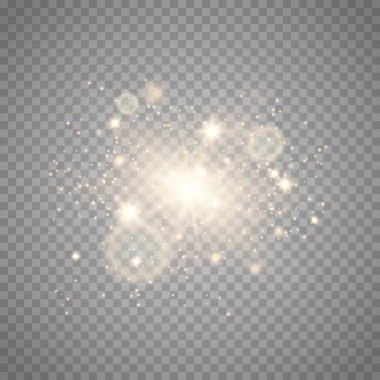 Işık parlayan yıldızlarla parıldıyor. Altın ışık efekti.  